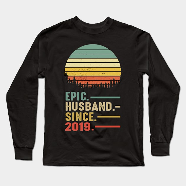 Epic Husband Since 2019 Vintage retro 2 years Marriage Anniversary Long Sleeve T-Shirt by Moe99